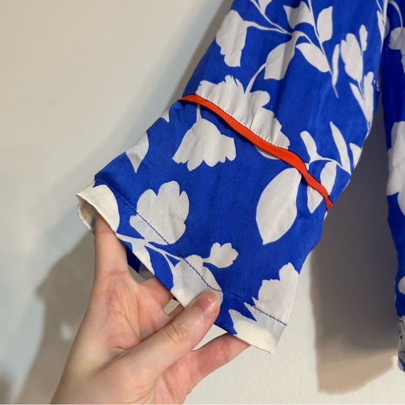 Summersalt The Cloud 9 Satin Pajama Button Down Shirt Large Blue White Floral - Picture 2 of 7